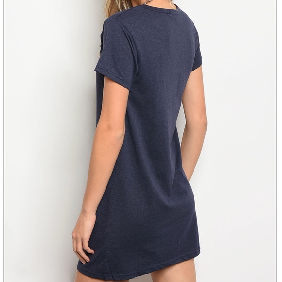 Navy Short Sleeve Mini Dress - Picture 4 of 5